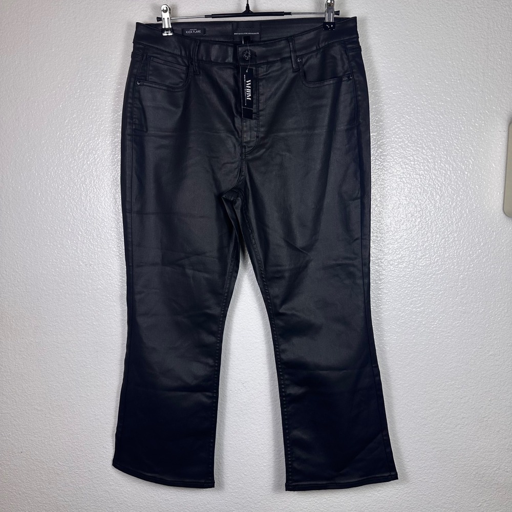 White House Black Market High-Rise Kick Flare Coated Pants‎ Black Size 14 NEW